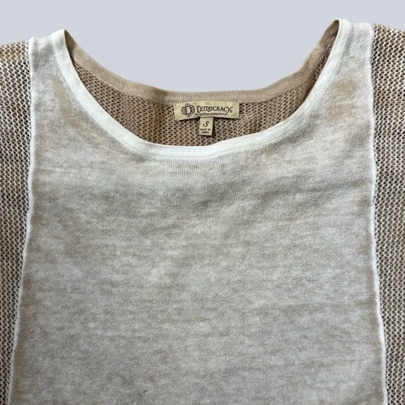 Democracy Neutral Mesh Panel Short Sleeve Top - Picture 2 of 4